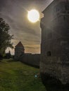 The castle with defensive towers in the western Ukraine