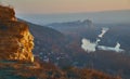 Castle Devin, river Morava and sunset Royalty Free Stock Photo