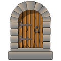 Castle door medieval vector cartoon style isolated on white. Clip art vintage antique door hinges and solid stones Royalty Free Stock Photo