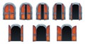 Castle door open, animation set, ajar and closed wooden vintage gates, opening sequence