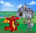 Castle Dragon and Knight Cartoon