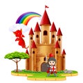 Castle with dragon and a knight Royalty Free Stock Photo