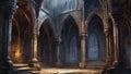 Castle dungeon, Gothic setting with candles, dark and creepy background, fantasy game.