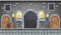 Castle dungeon vector game background, cartoon medieval prison interior illustration, stone column.