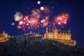 The castle of Edinburgh with fireworks during Hogmanay