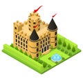 Castle Fairytale Medieval House Isometric View. Vector