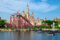 Singapore,Aug 2016.The castle in Far Far Away zone in Universal Studios Singapore