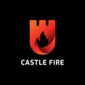 Castle fire logo icon template. Vector illustration. Modern design