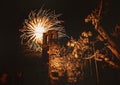 Castle with fireworks in background Royalty Free Stock Photo