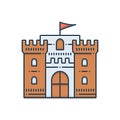 Color illustration icon for Castle Flag, chateau and mansion