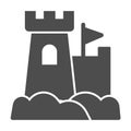 Castle with flag solid icon, waterpark concept, Sandcastle sign on white background, Sand fortress icon in glyph style