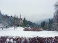 Castle in the forest in the snow Royalty Free Stock Photo
