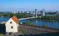 Castle fortification and New bridge over Danube river in Bratislava,Slovakia Royalty Free Stock Photo