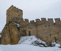 Castle fortification walls and fortress towers of Gothic Helfenburg state keep