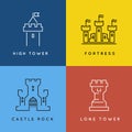 Castle and fortress line style or outlined vector Royalty Free Stock Photo