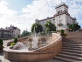 Castle, fountain and stairs in historical city center of BIELSKO-BIALA in POLAND