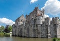 Castle of Gent behind its moad, Flanders, Belgium