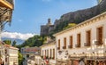 Castle of Gjirokastra and Old town of Gjirokaster at sunrise in Southern Albania. Popular Albanian travel destination Royalty Free Stock Photo