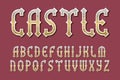 Castle golden alphabet. Gaming medieval stylized font. Isolated english alphabet