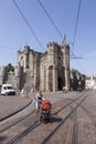 Castle Gravensteen and city life of Flemisch town of Ghent in Be Royalty Free Stock Photo