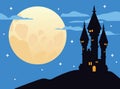 Castle haunted with fullmoon halloween scene Royalty Free Stock Photo