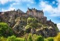 Castle hill in Edinburgh with green grass and blue sky, Scotland, UK Royalty Free Stock Photo