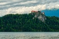 Castle on the hill near Bled lake the most famous lake in Slovenia Europe in Alps Royalty Free Stock Photo