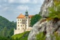 Castle on the hill in Ojcow National Park Poland - Pieskowa Skala, Hercules`s mace rock Royalty Free Stock Photo