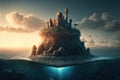 Castle on a hill overlooking the ocean. Generative AI Royalty Free Stock Photo