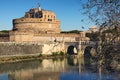Castle of Holy Angel Castel Sant Angelo and Holy Angel Bridge over the Tiber River in Rome at sunny winter day. Rome. Italy Royalty Free Stock Photo