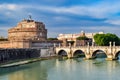 Castle of the Holy Angel Castel Sant`Angelo and St. Angel bridge Ponte Sant`Angelo over Tiber river, Rome, Italy Royalty Free Stock Photo