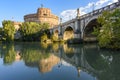 Castle of Holy Angel Castel Sant`Angelo and St. Angel bridge Ponte Sant`Angelo over Tiber river in Rome, Italy Royalty Free Stock Photo