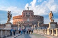 Castle of the Holy Angel Castel Sant`Angelo and St. Angel bridge Ponte Sant`Angelo, Rome, Italy Royalty Free Stock Photo