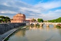 Castle of the Holy Angel Castel Sant`Angelo and St. Angel bridge Ponte Sant`Angelo, Rome, Italy Royalty Free Stock Photo