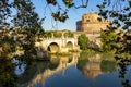 Castle of Holy Angel Castel Sant`Angelo and St. Angel bridge Ponte Sant`Angelo over Tiber river in Rome, Italy Royalty Free Stock Photo