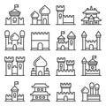 Castle Icon Set on White Background. Line Style Vector Royalty Free Stock Photo