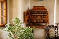 Castle interior, Baroque and renaissance furniture, bureau with swing doors, wooden secretaire en portefeuille, antique desk for