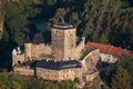 Gothic Castle Kost in Bohemian Paradise on aerial shot
