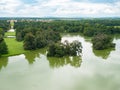 Castle lake, Dyje river and popular Lednice castle in the large park Royalty Free Stock Photo