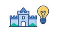 Castle with Lightbulb Icon for Innovation and Ideas, vector design Generative AI Royalty Free Stock Photo