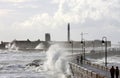 Castle and lighthouse in rough sea, Cadiz