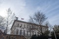 Taksim, Istanbul, Turkey - 03.20.2021: wide angle view of British Consulate General Istanbul building wall and in a bright air