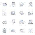 Castle line icons collection. Medieval, Fortress, Royal, Turrets, Dungeons, Moat, Ramparts vector and linear