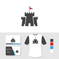 Castle logo design with business card and t shirt mockup