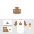 Castle logo design with business card and t shirt mockup