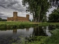 Castle of Masovian Dukes and Lydynia River in Ciechanow in Poland