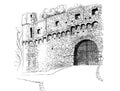 Gate of medieval castle graphical drawing