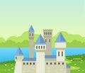 Castle medieval tower. The fairytale medieval tower,princess castle, fortified palace with gates, medieval buildings Royalty Free Stock Photo