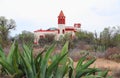 Castle with nopales and maguey in the mine of mineral de pozos guanajuato, mexico