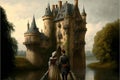 A Castle with a Moat and Drawbridge (Generative AI) Royalty Free Stock Photo